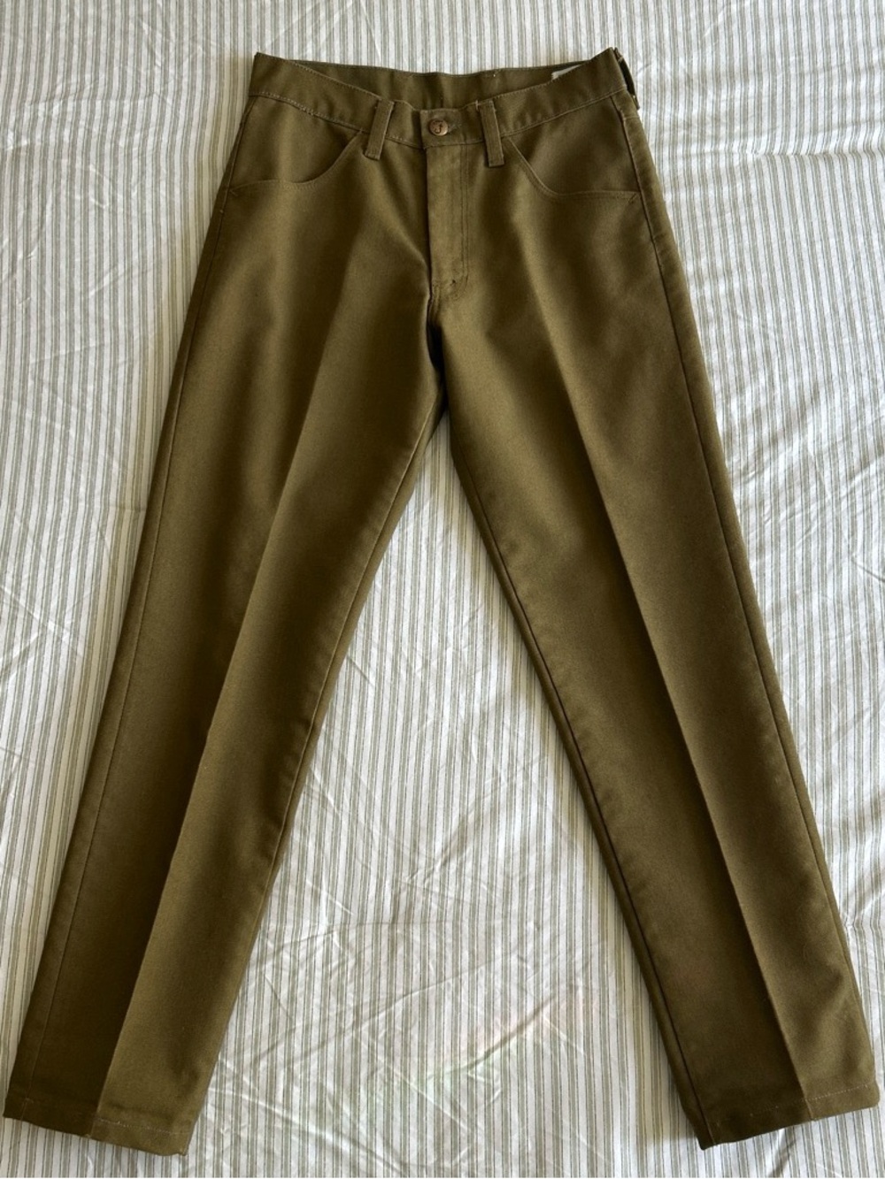 VNTG 1960s FARAH Hopsack Trousers - 26x26.5 Mid-Century Mod Talon 42 Zip Olive